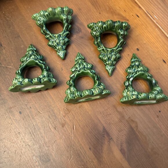 Vintage Ceramic Christmas Pine Tree Napkin Rings 5 piece set read - Picture 3 of 7